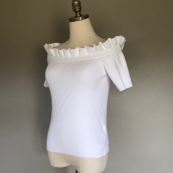 Club Monaco Small Petite White Ruffle Top Pullover - Picture 1 of 9